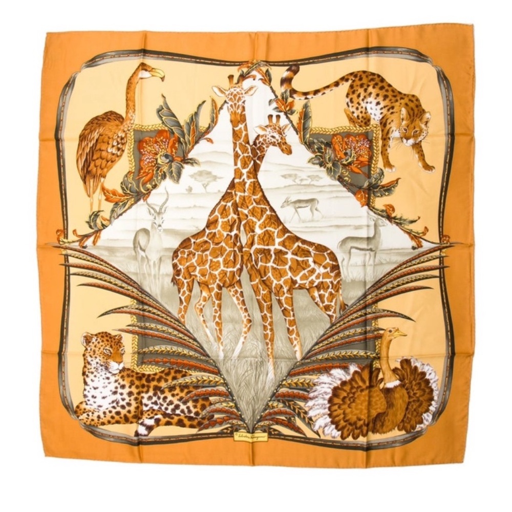 NEW IN BOX Salvatore Ferragamo Animal Print Giraffe Silk Scarf
